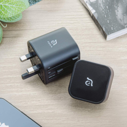 Adam Elements Omnia T3 Travel Adapter with USB-C, Type-A Ports, Built-in Fuse Protector, Black