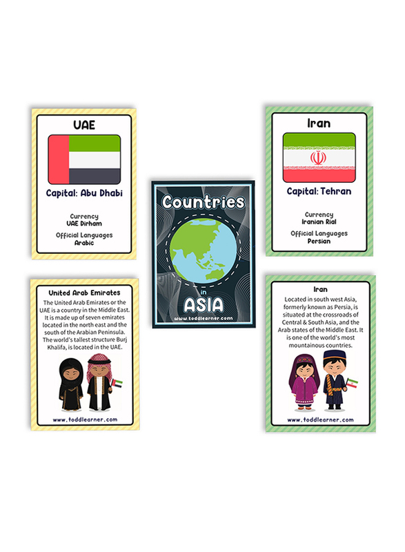 Toddlearner Asia Countries Flash Cards for Kids, Ages 3+
