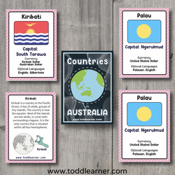 Toddlearner Australia Countries Flash Cards for Kids, Ages 3+
