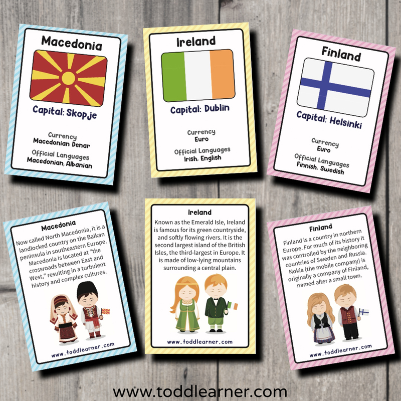Toddlearner Europe Countries Flash Cards for Kids, Ages 4+