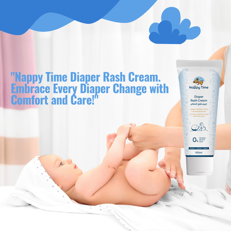 Nappy Time Diaper Rash Cream with Collagen, Panthenol, Dates & Chamomile extract, Paraben-Free, Alcohol-free, Dye-Free, Natural Comfort - 100ml