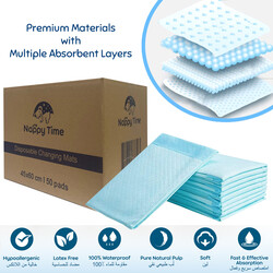 Nappy Time Disposable Changing Mats, Nappy Pad, Baby Diaper Mat, Leak-proof, High Absorbency, 100% Water-proof Size 45x60 - 50 sheets (25 sheets packed in 2)