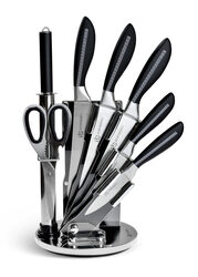 Edenberg 8-Piece Carbon Stainless Steel Chef Knife & Super Sharp Cutlery Set with Rotate Stand, EB-904, Silver/Black