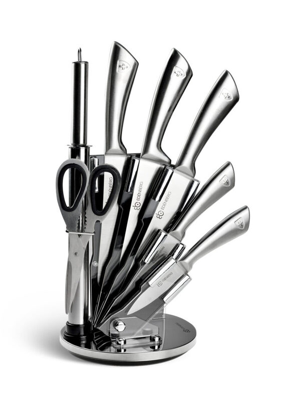 Edenberg 8-Piece Stainless Steel Kitchen Knife Set with Stand & Sharpener, EB-600, Silver