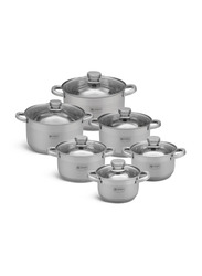 Edenberg 12-Piece Stainless Steel Round Cookware Set, Silver