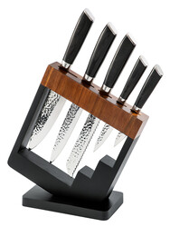 6-Piece Knife Set with A Wooden Stand, YS-001, Black/Silver