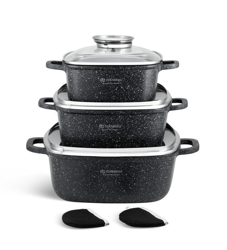 

Edenberg 6-Piece Square Pot Set with Lid, EB-8141, Grey