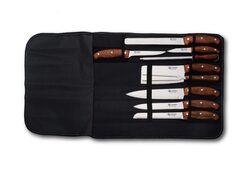 Edenberg 9-Piece Portable Chef Knife Set with Travel-Friendly Leather Pouch, EB-9085, Silver/Brown