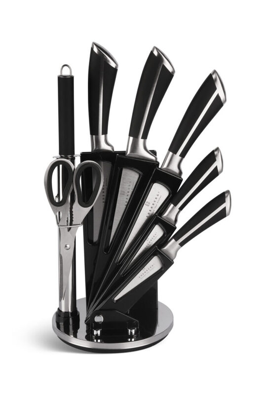 

Edenberg 8-Piece Carbon Steel Professional Kitchen Knife Set with Stand & Sharpener, EB-700, Silver/Black