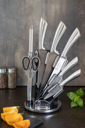 Edenberg 8-Piece Stainless Steel Kitchen Knife Set with Stand & Sharpener, EB-600, Silver