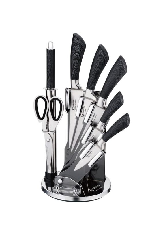 Edenberg 8-Piece Carbon Stainless Steel Kitchen Knife Set with Sharpener, EB-912, Silver/Black