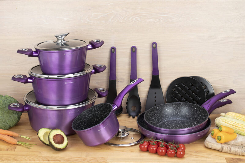 Edenberg 15-Piece Forged Cookware Set, EB-5627, Metallic Purple