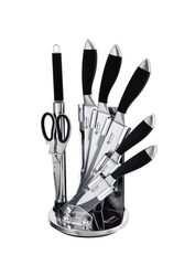 Edenberg 8-Piece Carbon Steel Kitchen Knife Set with Magnetic Stand & Sharpener, EB-800, Black/Silver