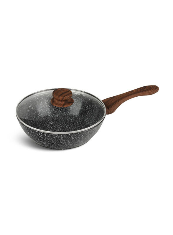 

Edenberg 28cm Non-Stick Round Wok with Glass Lid, Black