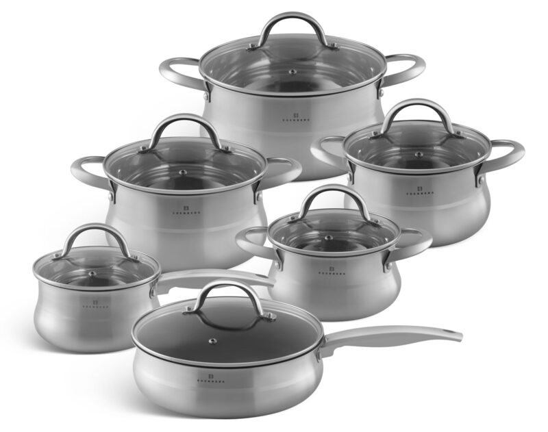 Edenberg 12-Piece Stainless Steel Cookware Set with Marble Coating Deep Frypan, EB-2420-M, Silver