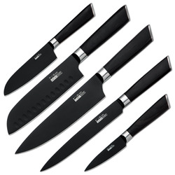 5-Piece Stainless Steel Non-Stick Coating Knife Set with Box, YS-005, Black