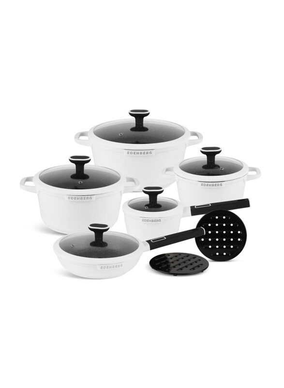 

Edenberg 12-Piece Non-Stick Round Cookware Set, White