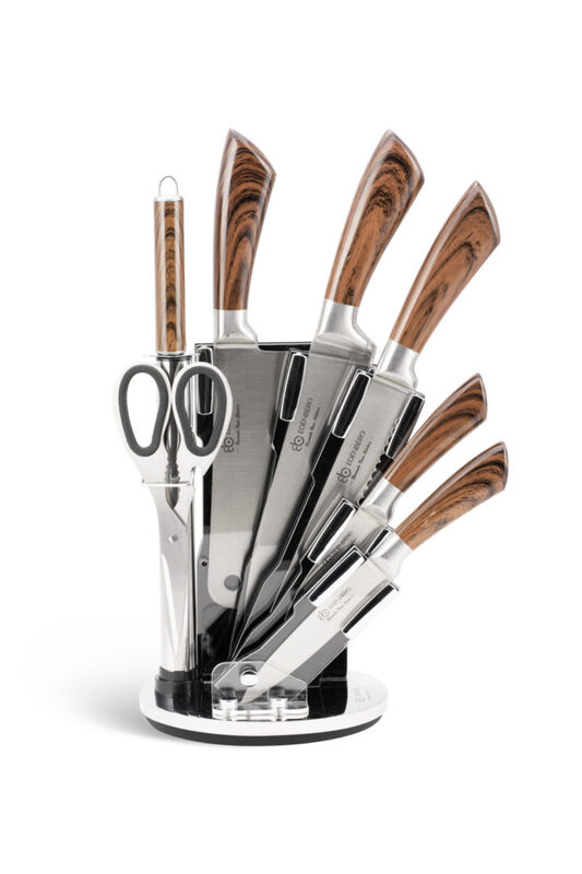 

Edenberg 8-Piece Carbon Stainless Steel Kitchen Knife Set with Multipurpose Knives Set Stand, EB-913, Silver/Brown