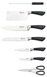 Edenberg 8-Piece Carbon Stainless Steel Kitchen Knife Set with Sharpener, EB-912, Silver/Black