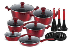 Edenberg 15-Piece Hexagon Design Forged Cookware Set, EB-5635, Red