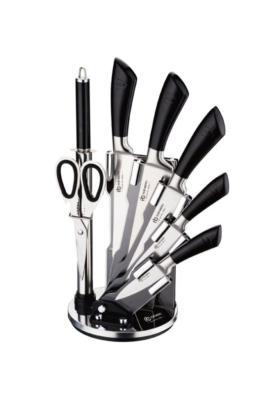 

Edenberg 8-Piece Premium Carbon Stainless Steel Kitchen Knife Set with Kitchen Shears & Revolving Magnetic Stand, EB-917, Silver/Black