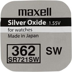 Maxell SR721/362 0.5 Ampere Oxide Batteries, 100 Pieces, Silver
