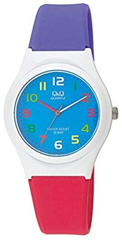Q&Q Analog Kids Unisex Watch with Plastic Band, Blue-Red/Blue