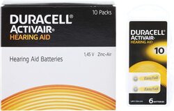 Duracell Size 10 Activair Hearing Aid Batteries, 6 Pieces, Multicolour