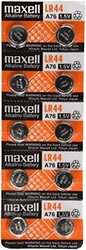 Maxell LR44 A76 1.5V Batteries, 10 Pieces, Silver