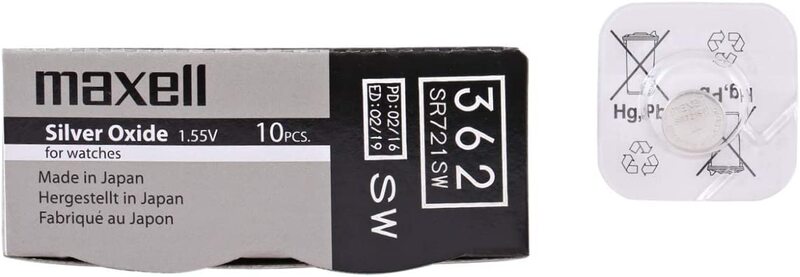 Maxell MSSR721/362SB Oxide Batteries, 10 Pieces, Silver