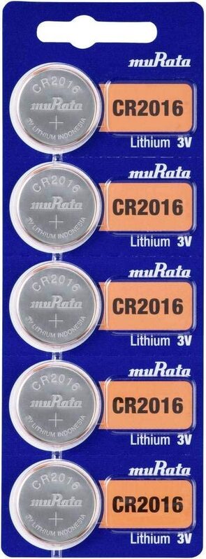Murata CR2016 3V Lithium Batteries, 5 Pieces, Silver