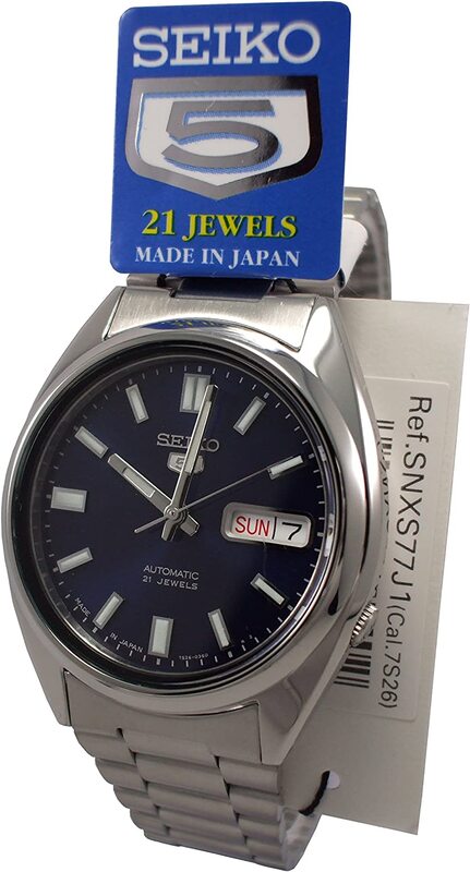 Seiko Analog Watch for Men with Stainless Steel Band, SNXS77J, Blue/Silver