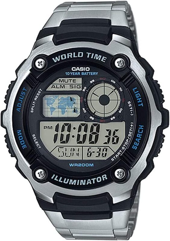 Casio Digital Watch for Men with Stainless Steel Band, AE-2100WD-1AVDF, Grey-Silver