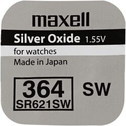 Maxell SR621/364 0.5 Ampere Oxide Batteries, 100 Pieces, Silver