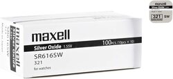 Maxell SR616/321 0.5 Ampere Oxide Batteries, 100 Pieces, Silver