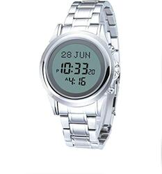 Al-Harameen Islamic Digital Watch for Men with Stainless Steel Band, HA-6382S, Grey-Silver