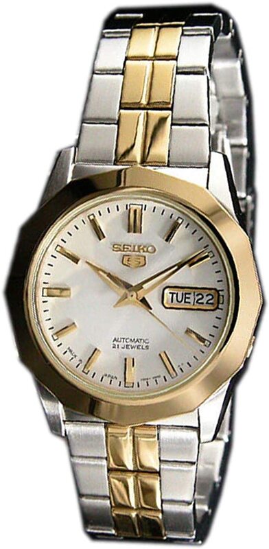Seiko Analog Watch for Men with Stainless Steel Band, Water Resistant, SNKG84J1, White-Gold/Silver