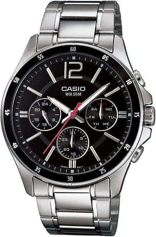 

Casio Analog Watch for Men with Stainless Steel Band, Water Resistant and Chronograph, MTP-1374D-1AVDF, Silver/Black