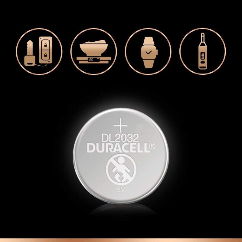 Duracell CR2032 Lithium Coin Batteries, 5 Pieces, Silver