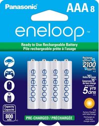 Panasonic Eneloop AAA Rechargeable Batteries, 8 Pieces, White