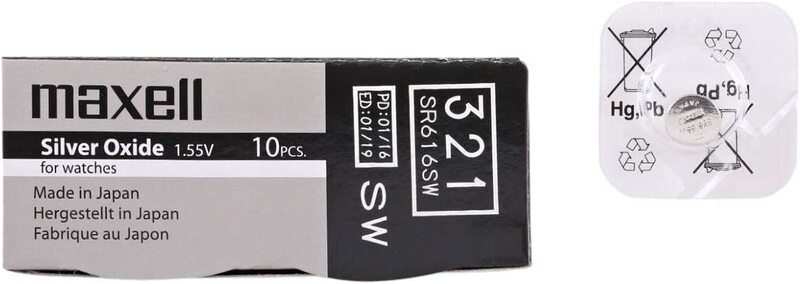 Maxell MSSR616/321SB Oxide Batteries, 10 Pieces, Silver