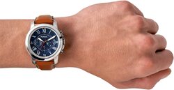 Fossil Analog Watch for Men with Leather Genuine Band, Water Resistant and Chronograph, FS5210IE, Blue-Brown