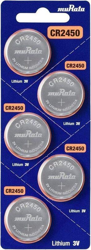 

Murata CR2450 3V Lithium Batteries, 5 Pieces, Silver