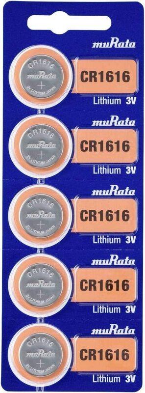 Murata CR1616 3V Lithium Batteries, 5 Pieces, Silver