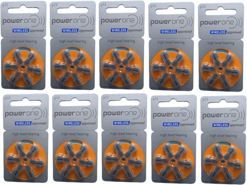 Power One P13 Hearing Aid Mercury free Battery, 60 Pieces, Silver