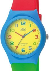 Q&Q Analog Watch for Men with Silicone Band, Water Resistant, VQ86J010Y, Yellow-Red/Green