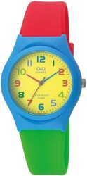 Q&Q Analog Watch for Men with Silicone Band, Water Resistant, VQ86J010Y, Yellow-Red/Green