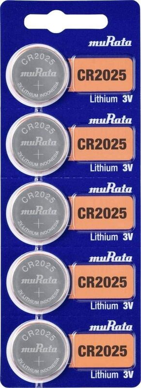 Murata CR2025 3V Lithium Batteries, 5 Pieces, Silver