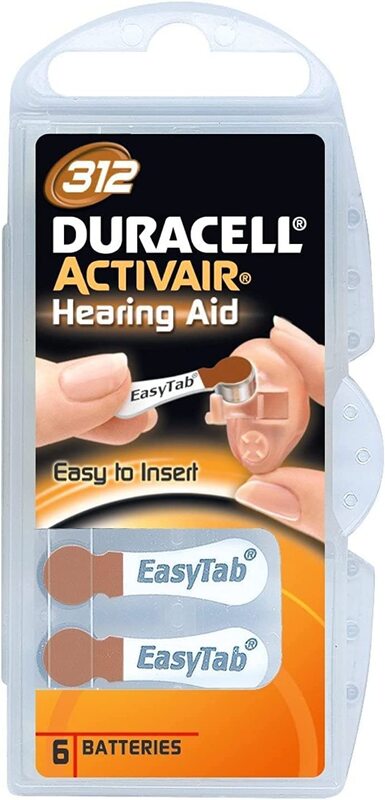 Duracell Size 312 Activair Hearing Aid Batteries, 6 Pieces, Multicolour