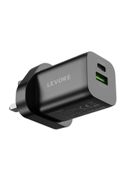 Levore 33W 1XUSB-C PD & 1 Port USB-A QC3 Wall Charger, Black